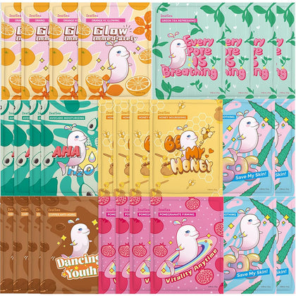 ZealSea Face Masks 28 pack front view with assorted natural ingredients
