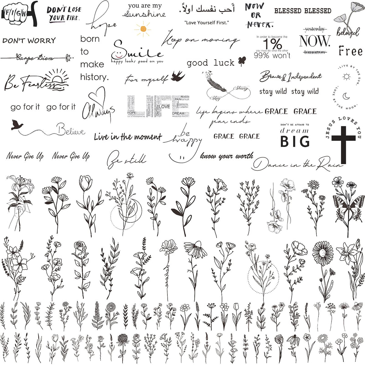 Zeecdatoo 160+ PCS temporary tattoos set front view
