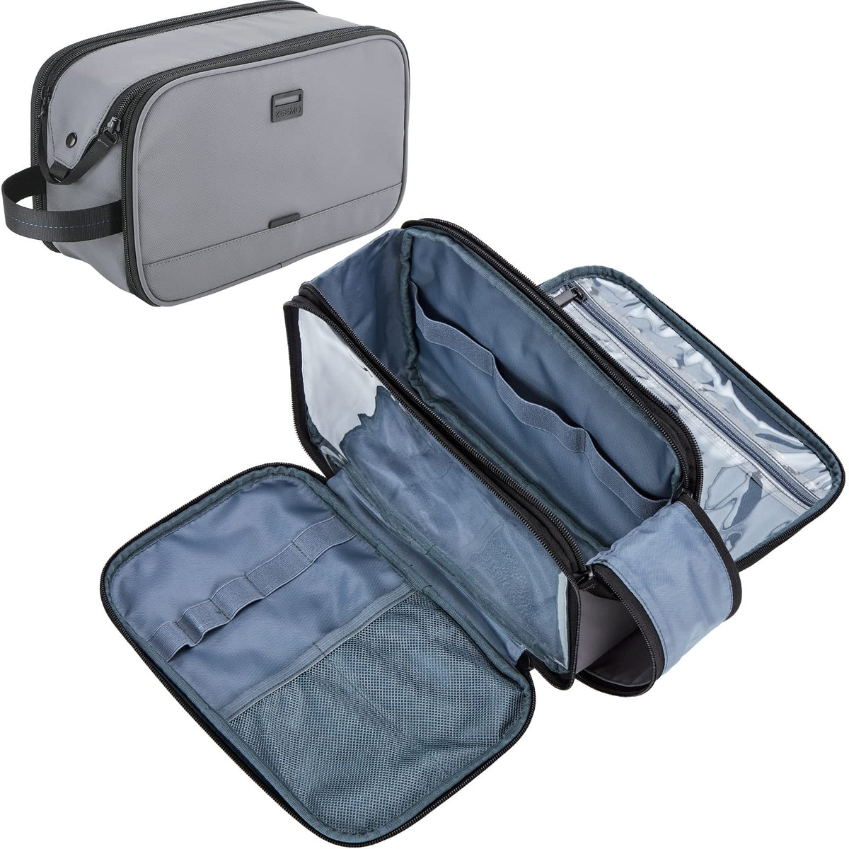 ZEEMO Travel Toiletry Bag front view showing dual compartments