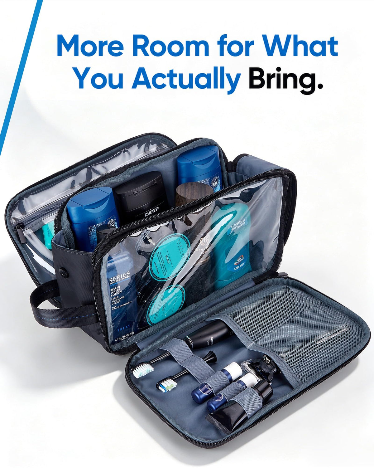 ZEEMO Travel Toiletry Bag fully opened showing interior pockets