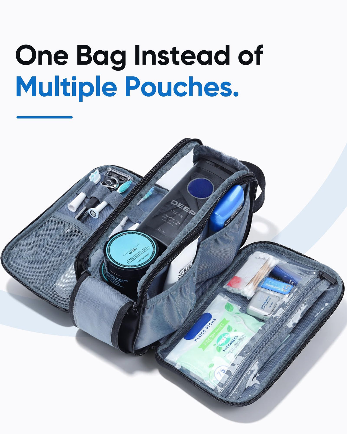 ZEEMO Travel Toiletry Bag in a lifestyle scene on a bathroom counter