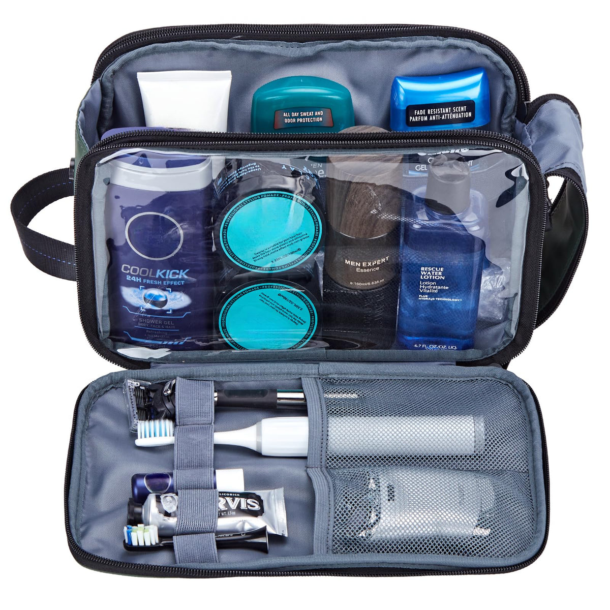 ZEEMO Travel Toiletry Bag open view displaying inner organisation