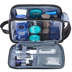 ZEEMO Travel Toiletry Bag open with toiletries inside