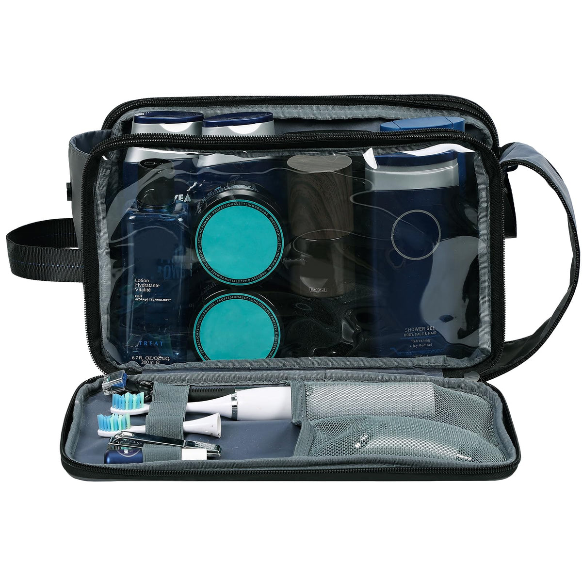 ZEEMO Travel Toiletry Bag side view showing full open design