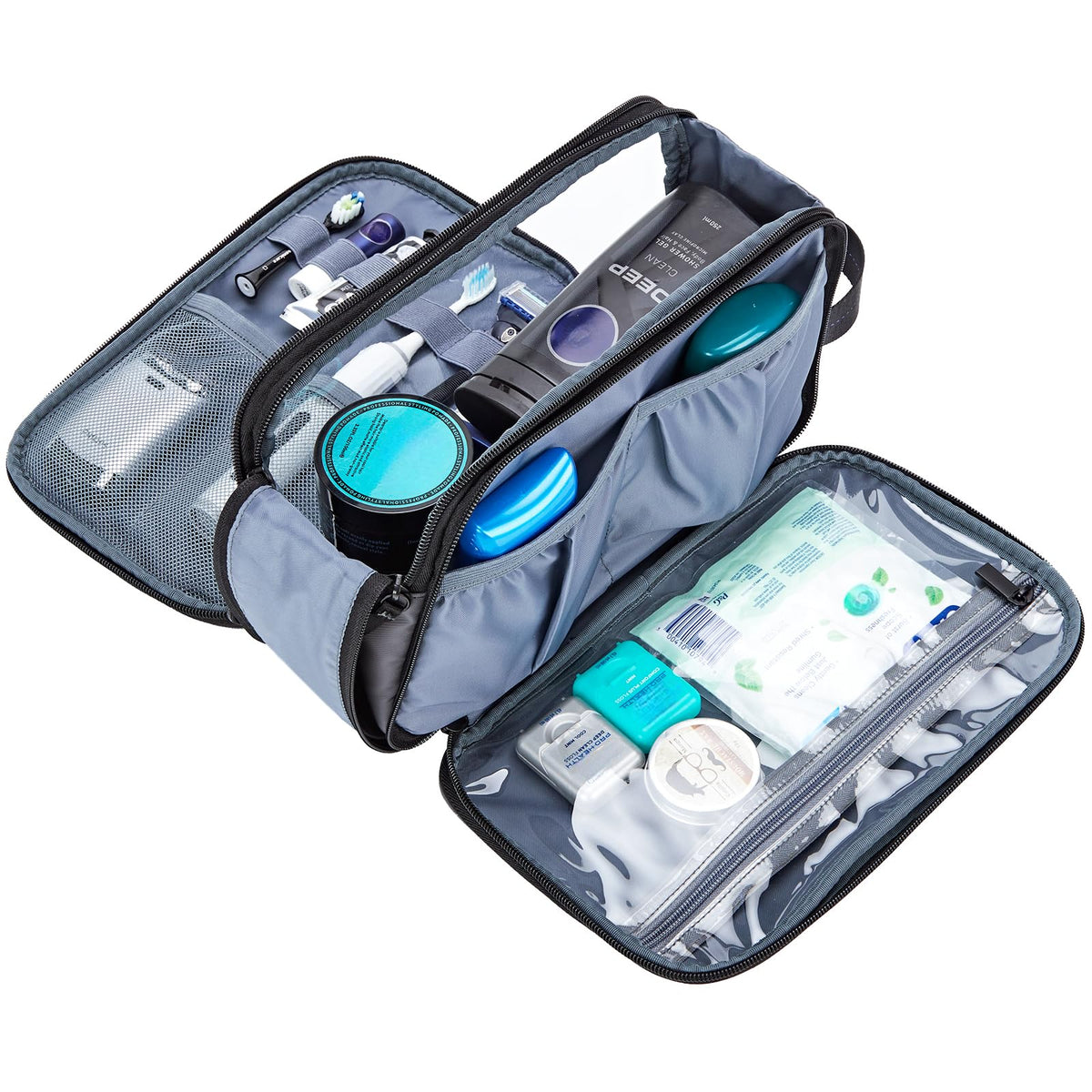 ZEEMO Travel Toiletry Bag side view with zippers