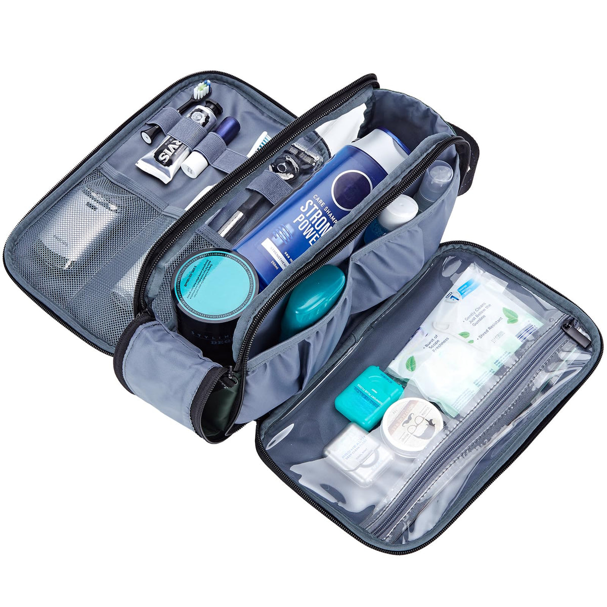 ZEEMO Travel Toiletry Bag side view with zippers