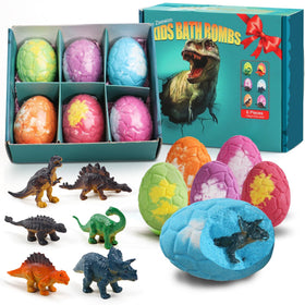 Zeewoo bath bombs set with colourful packaging and dino toys