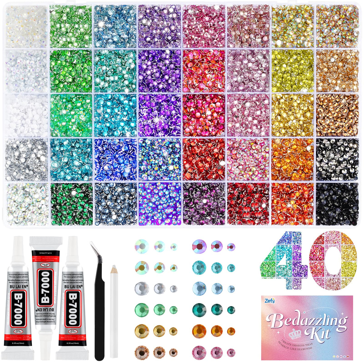 Zefy Bedazzling Kit with 43000 pcs rhinestones in organiser box