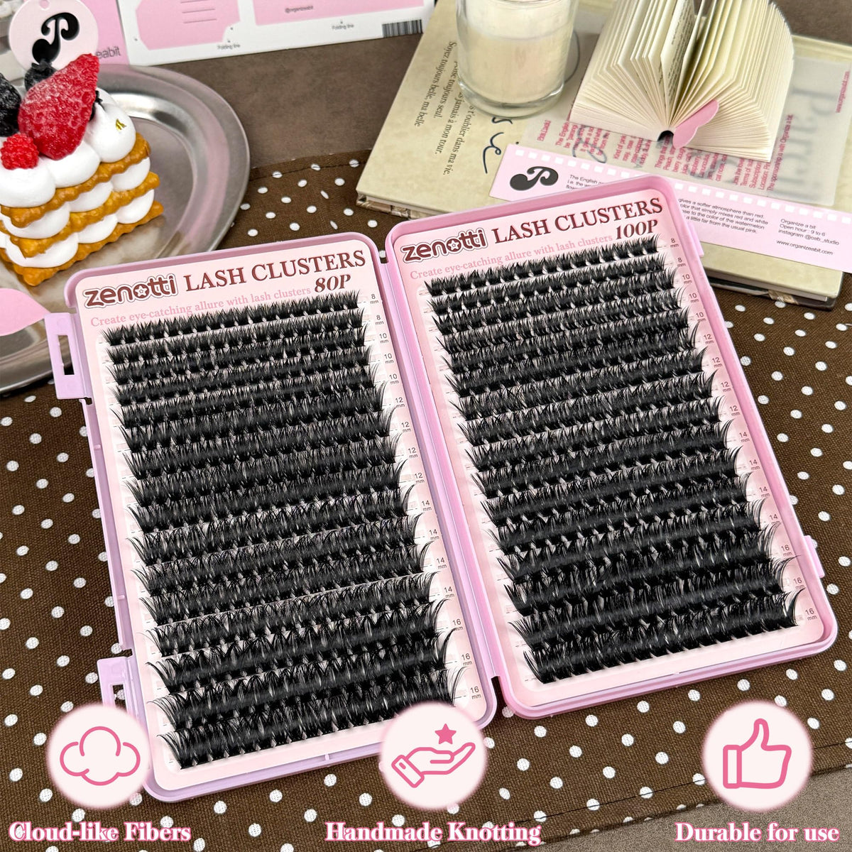 zenotti Lash Clusters displaying various lengths from 8mm to 16mm