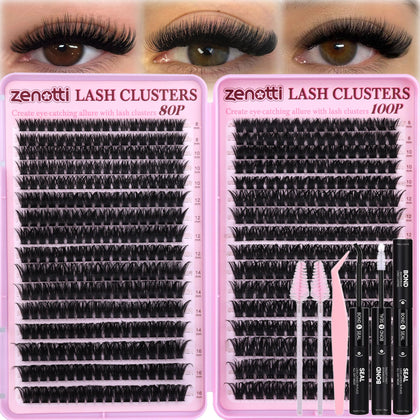 zenotti Lash Clusters Kit 544PCS front view with assorted lash lengths