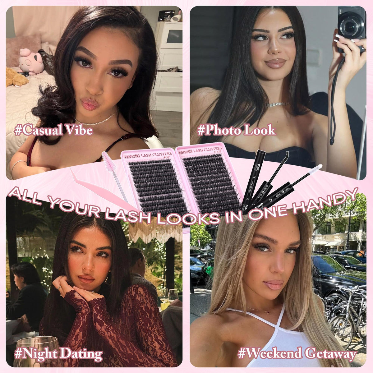 zenotti Lash Clusters Kit 544PCS lifestyle shot with model wearing lashes