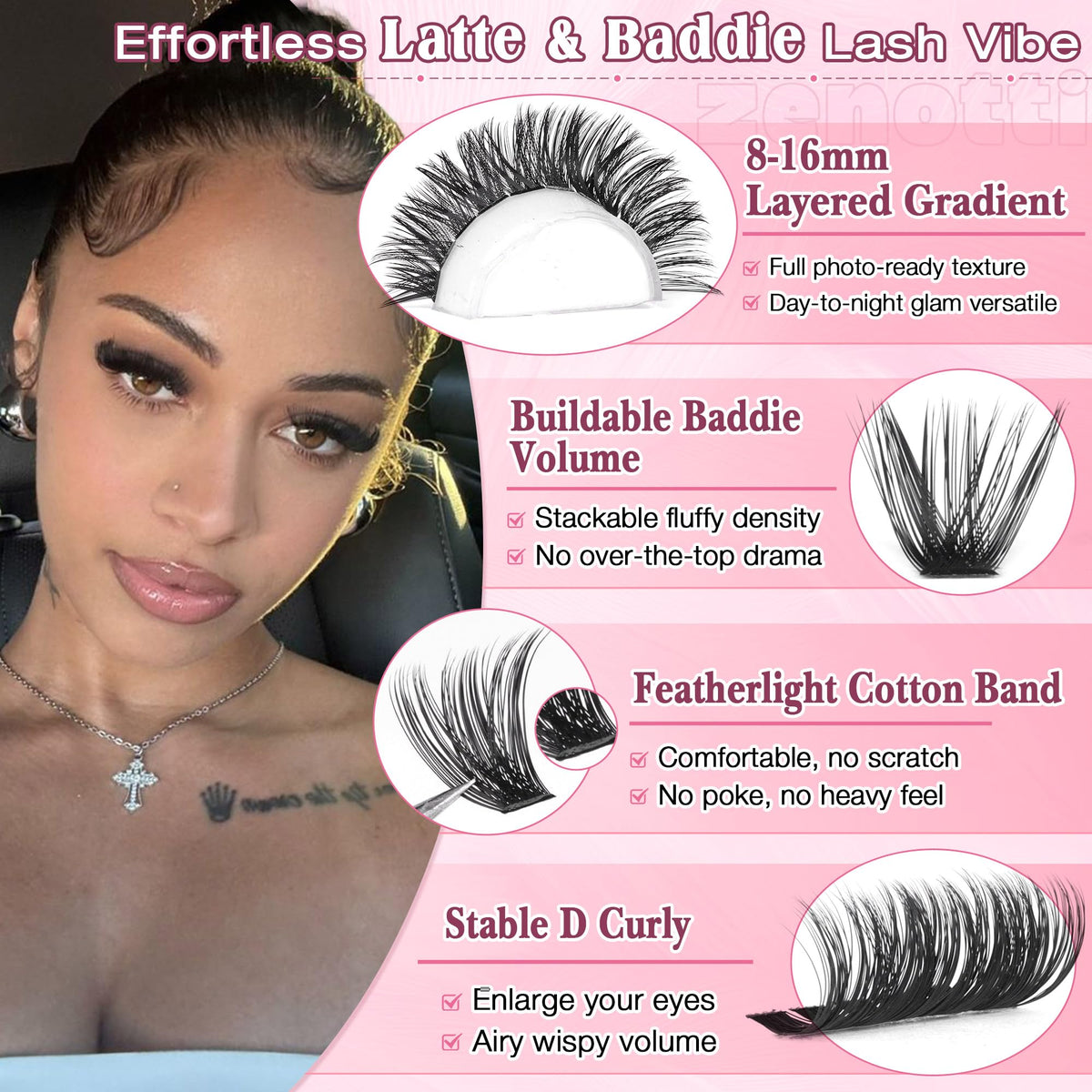zenotti Lash Clusters Kit 544PCS showcasing fluffy 80D and 100D lash clusters