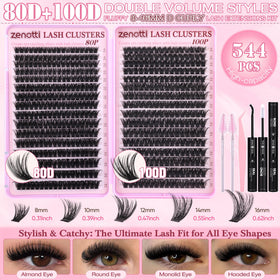 zenotti Lash Clusters Kit 544PCS with precision tweezers and lash brush