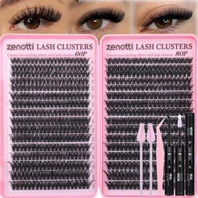 zenotti Lash Clusters Kit 640PCS front view with lash bond and seal