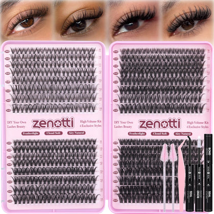 zenotti Lash Clusters Kit 640PCS front view with various lash styles