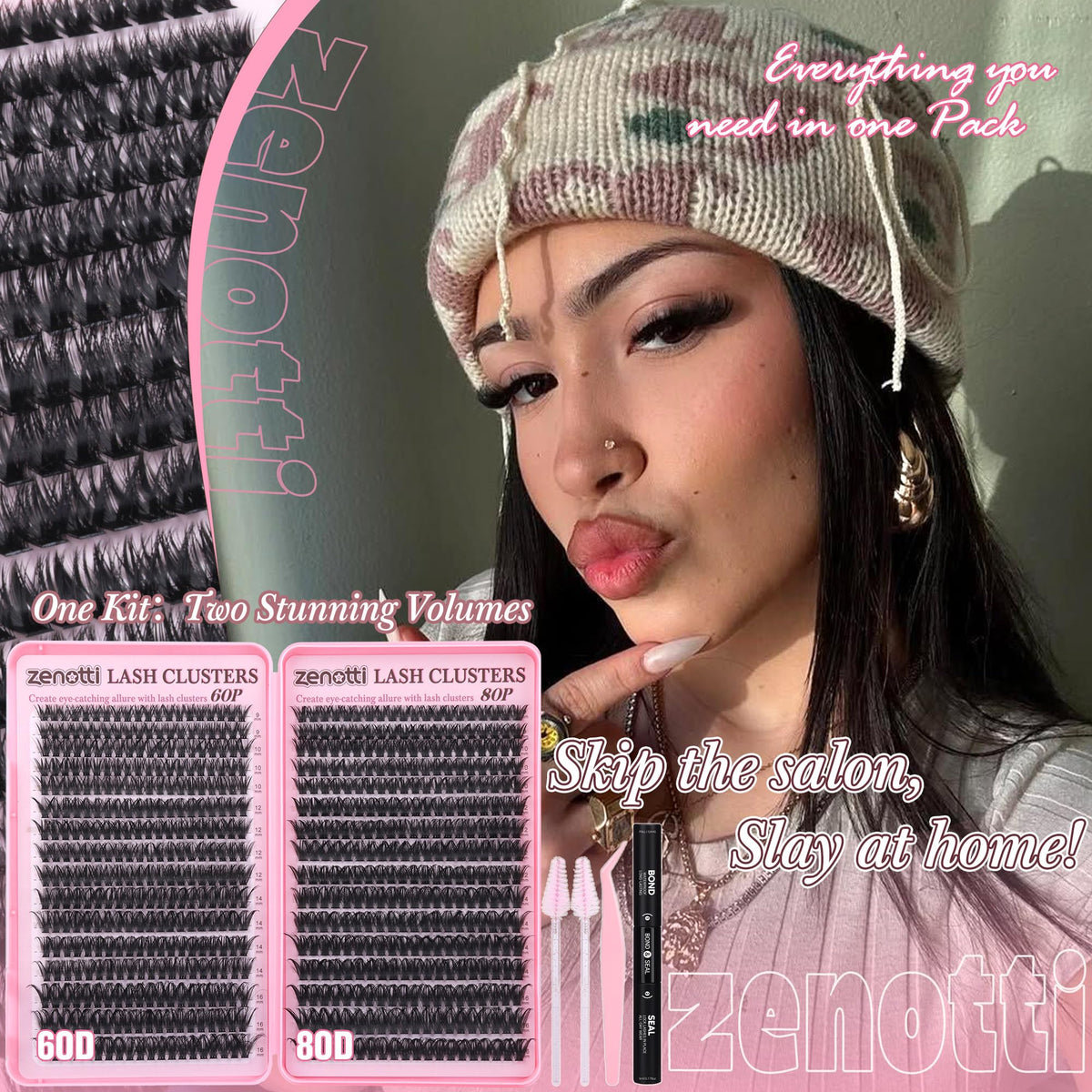 zenotti Lash Clusters Kit with fluffy wispy lashes displayed
