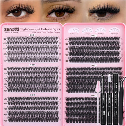 zenotti Wispy Cluster Eyelash Extensions Kit front view with 590 pieces