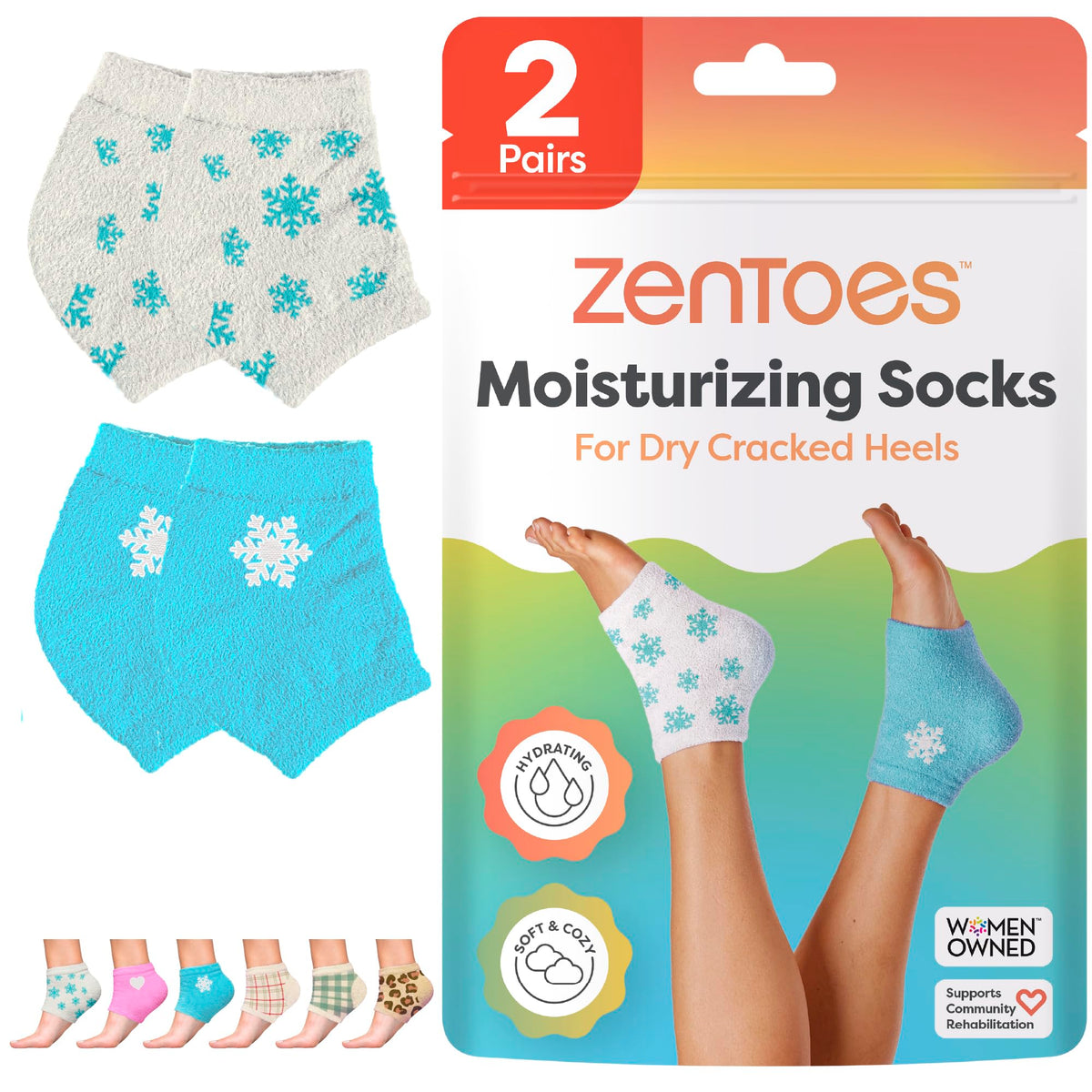 ZenToes Moisturizing Heel Socks front view, two pairs