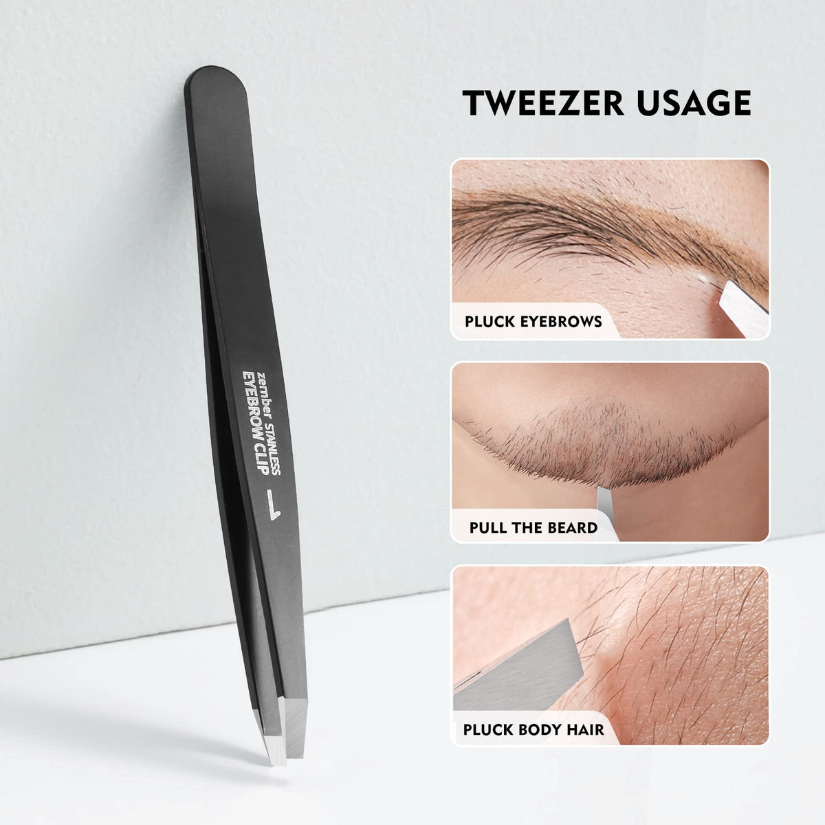ZERNBER Eyebrow Tweezers angled tip close-up