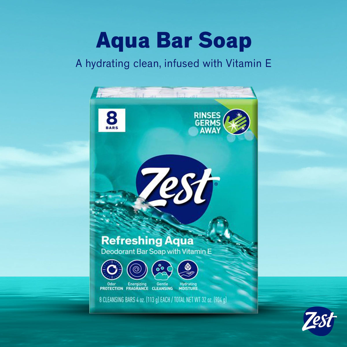 Zest 8-Bar Bath Size Soap Aqua bar close-up