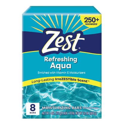 Zest 8-Bar Bath Size Soap Aqua front view with packaging