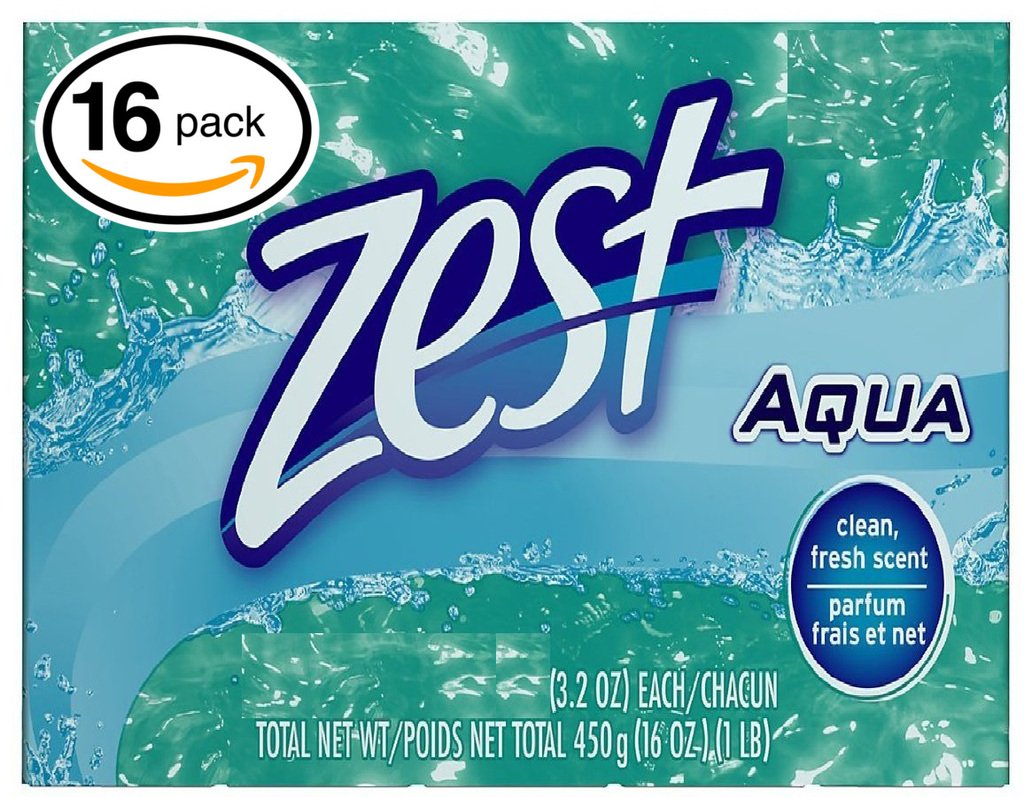 Zest Aqua Deodorant Bar Soap Pack of 16, each 3.2oz, front view