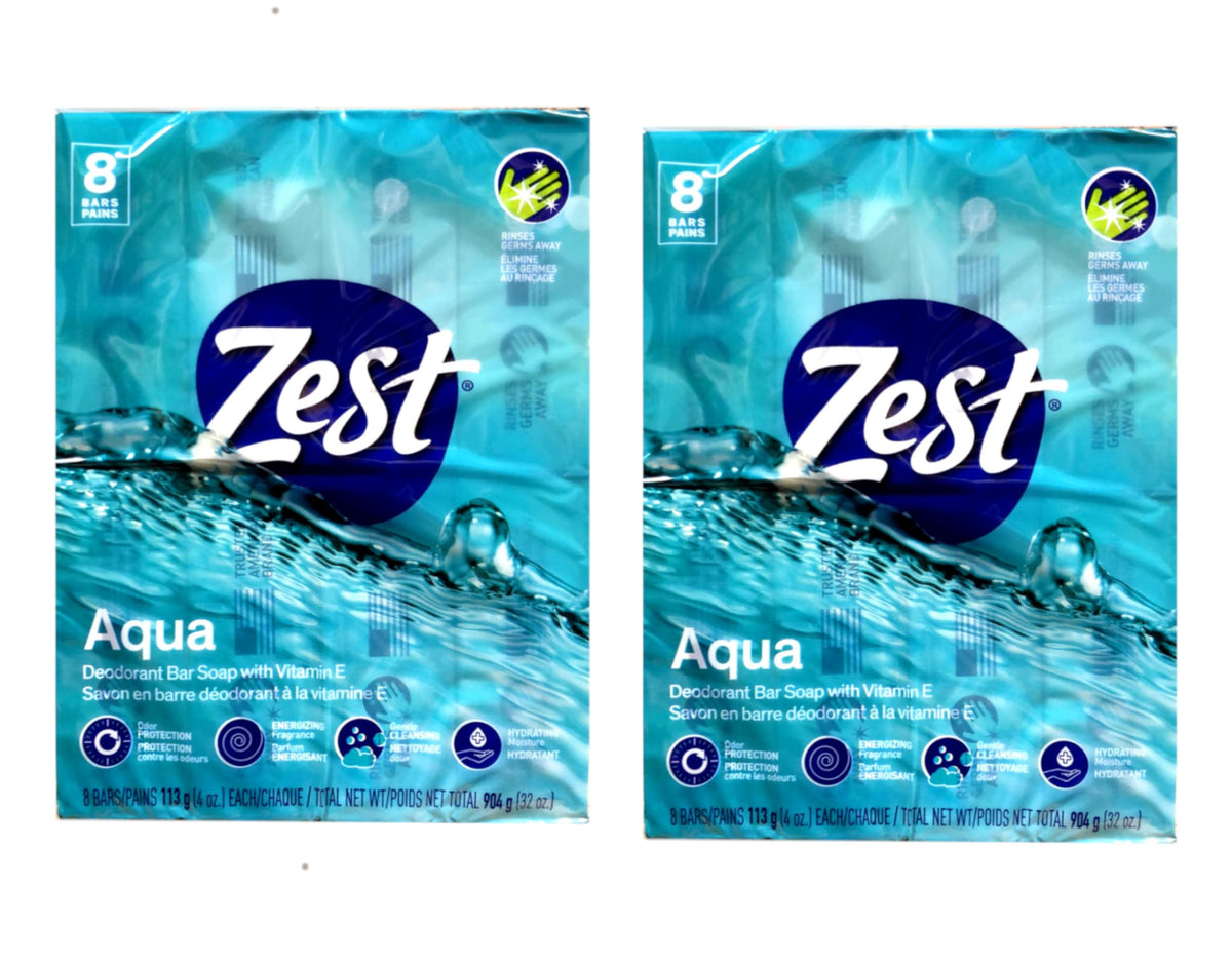 Zest Aqua Pure Cleansing Bar Soap pack of 8 bars front view