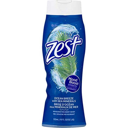 Zest Body Wash Ocean Breeze 18 Fl Oz front view with packaging