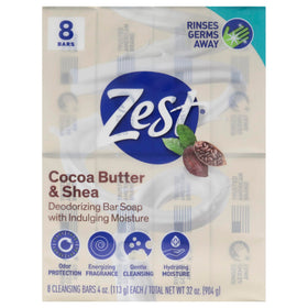 Zest Cocoa Butter & Shea Soap Bars 8 pack front view