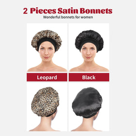 ZHENSILK Satin Bonnet in Black Leopard on a pillow