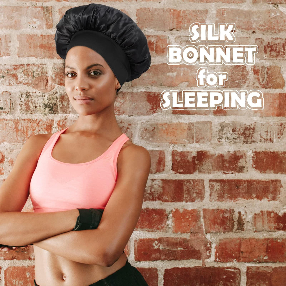 ZHENSILK silk bonnet displayed on a bed with pillows