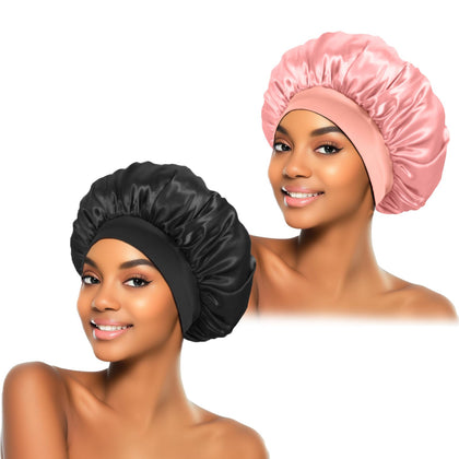 ZHENSILK Silk Bonnet for Sleeping front view in black