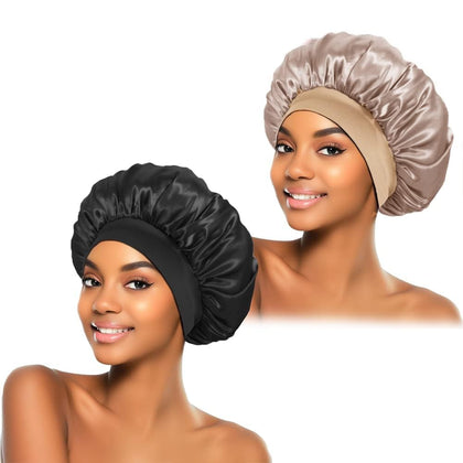ZHENSILK Silk Bonnet for Sleeping front view in black gold