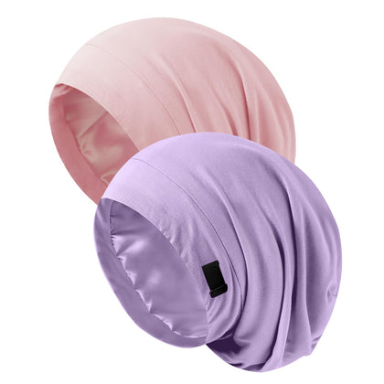ZHENSILK Silk Bonnet front view in purple and pink