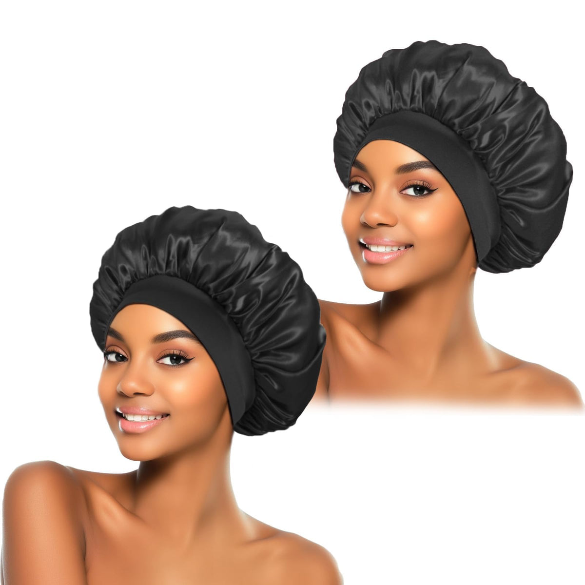 ZHENSILK silk bonnet set in black, front view
