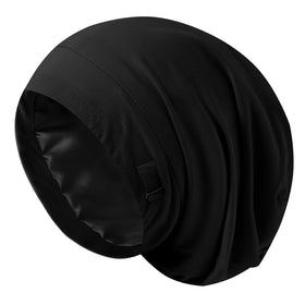 ZHENSILK Silk Satin Lined Bonnet front view in black