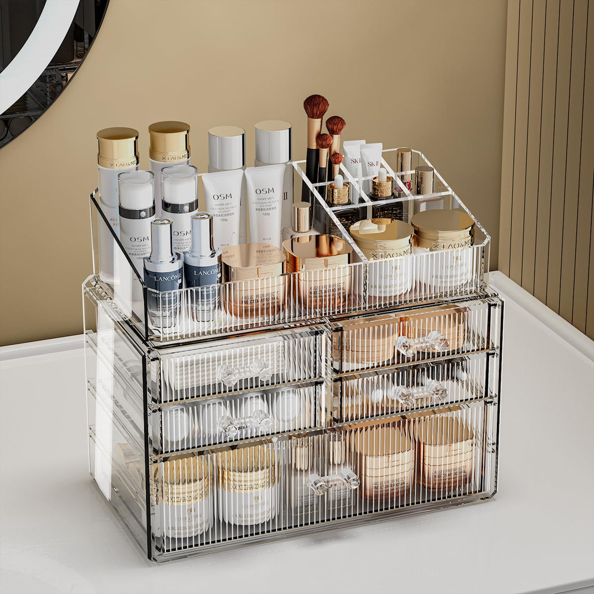 ZHIAI Acrylic Organizer side view showing clear compartments