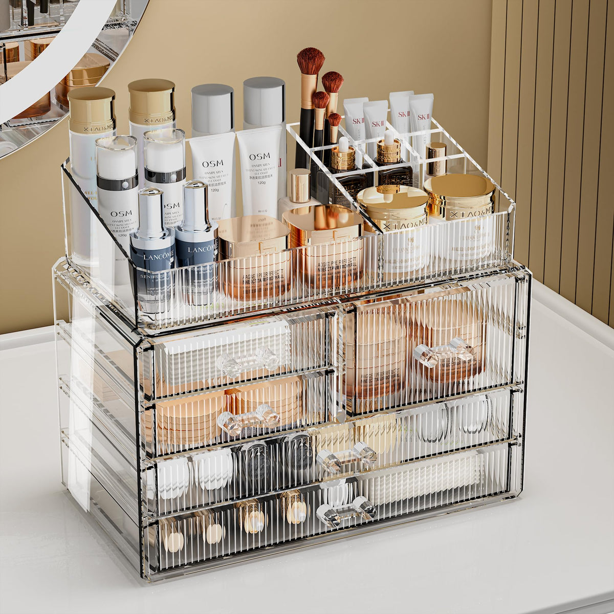 ZHIAI clear makeup organiser side view with drawers