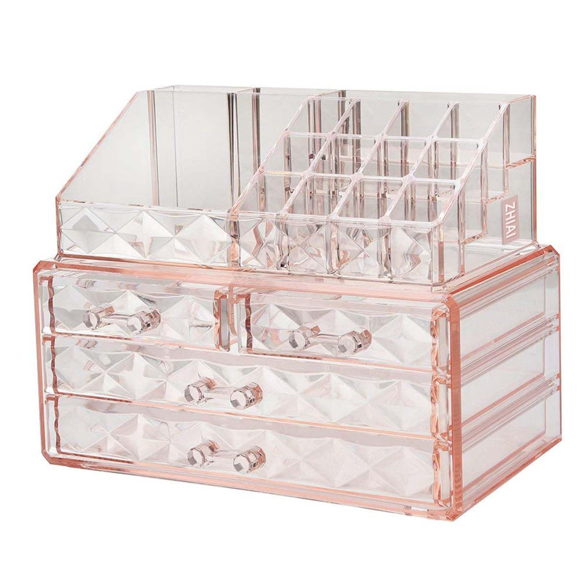 ZHIAI Stackable Cosmetic Organizer stacked on a bathroom counter