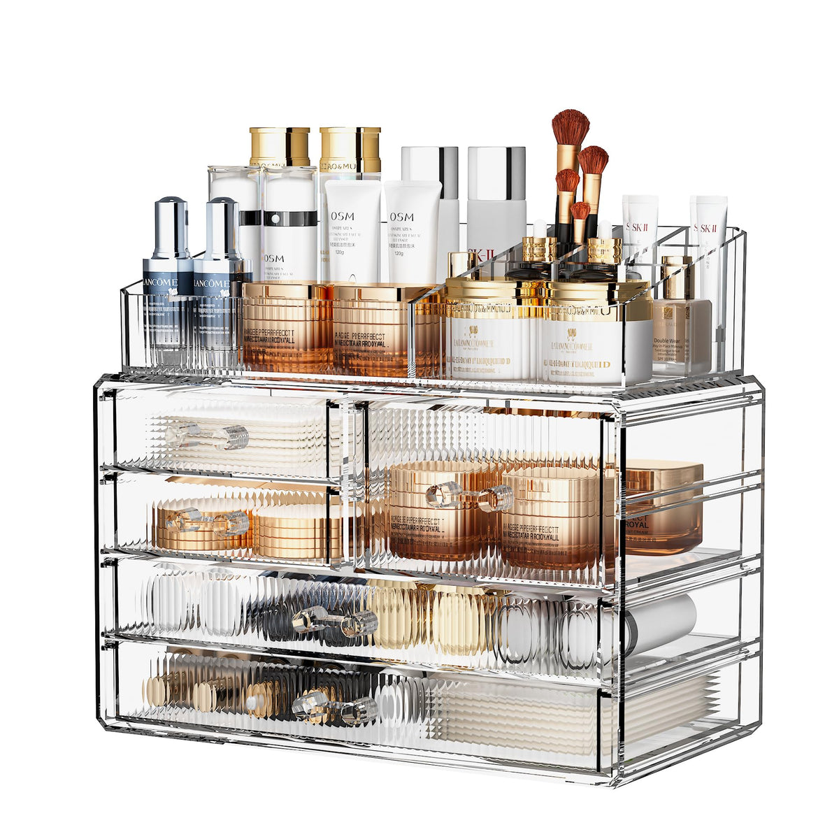 ZHIAI Stackable Storage Drawers clear makeup organiser front view