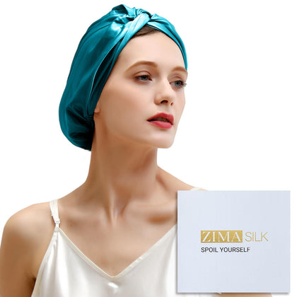 ZIMASILK 22 Momme 100% Mulberry Silk Bonnet in Turquoise front view