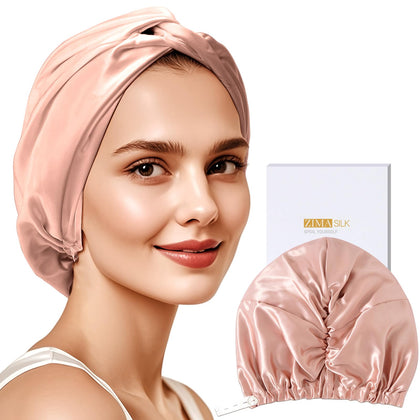 ZIMASILK 22 Momme Mulberry Silk Bonnet in blush pink front view