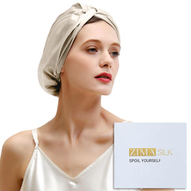ZIMASILK 22 Momme Silk Bonnet front view in cream