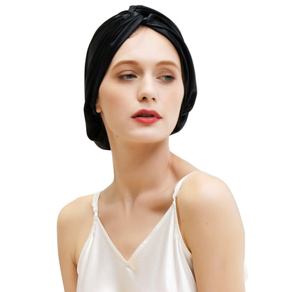 ZIMASILK 22 Momme Silk Bonnet in black front view