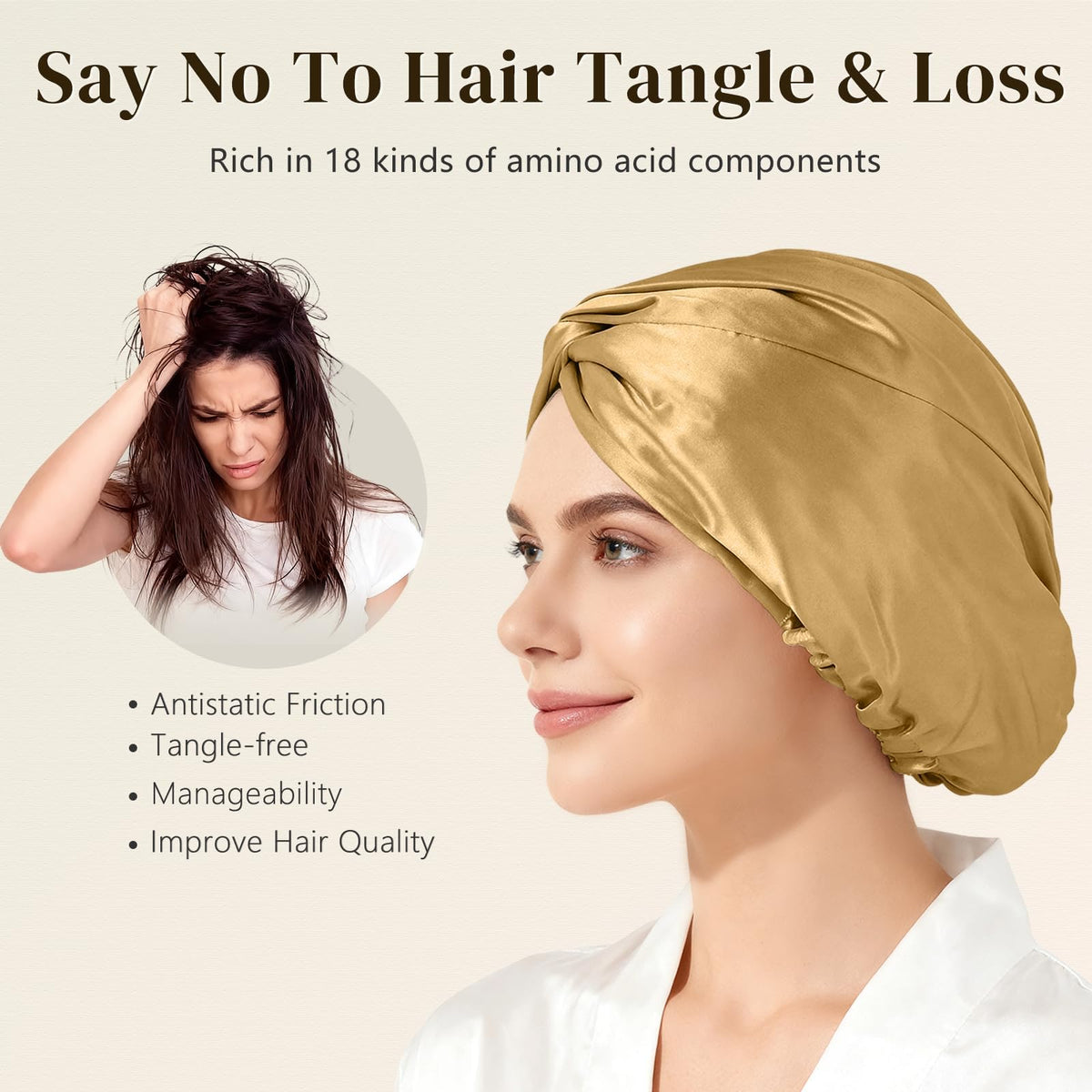 ZIMASILK 22 Momme Silk Bonnet in gold with adjustable band