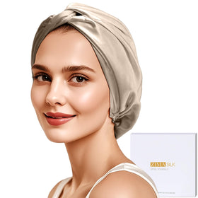ZIMASILK 22 Momme Silk Bonnet in taupe front view