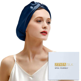 ZIMASILK 22 Momme Silk Bonnet Navy front view