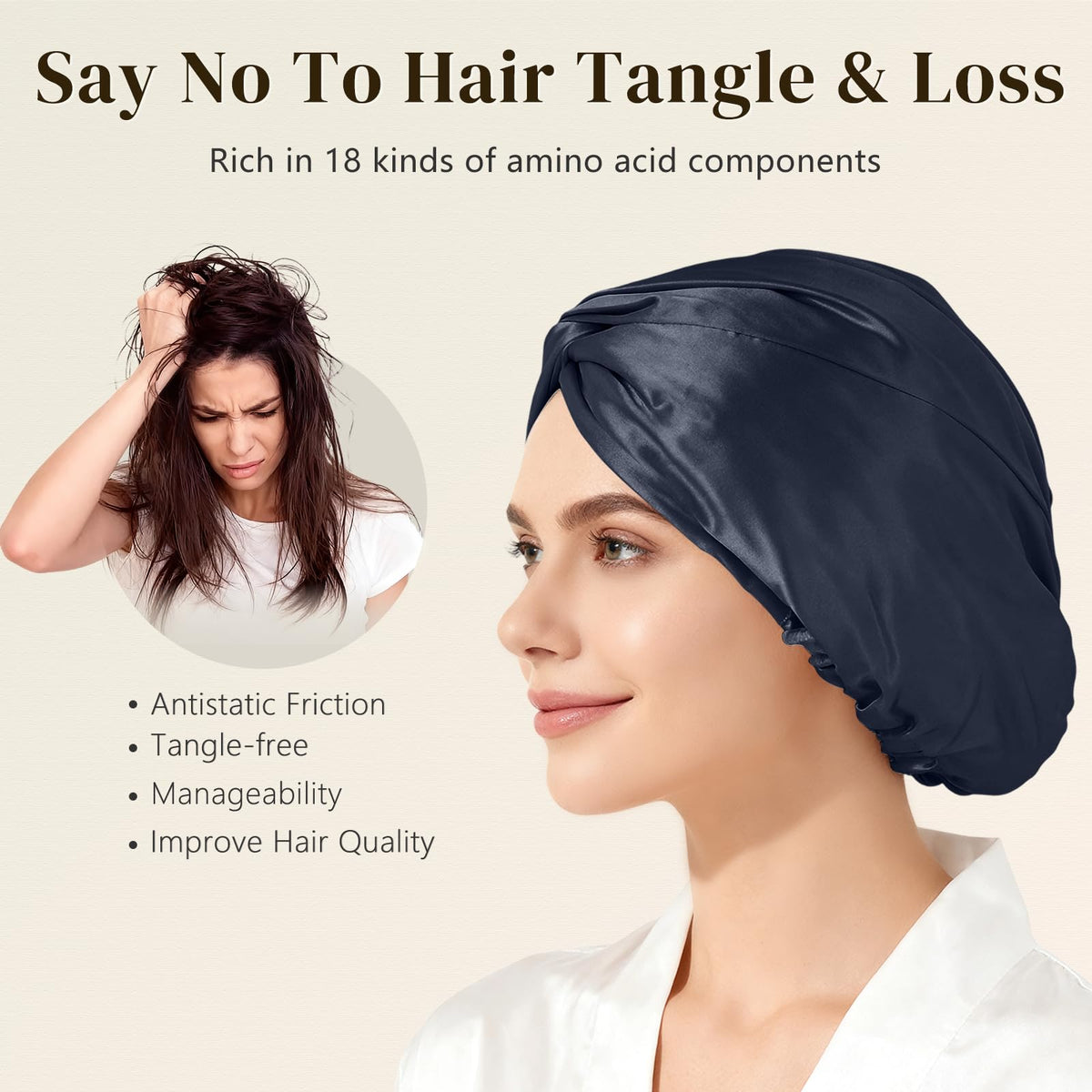 ZIMASILK silk bonnet navy with adjustable band