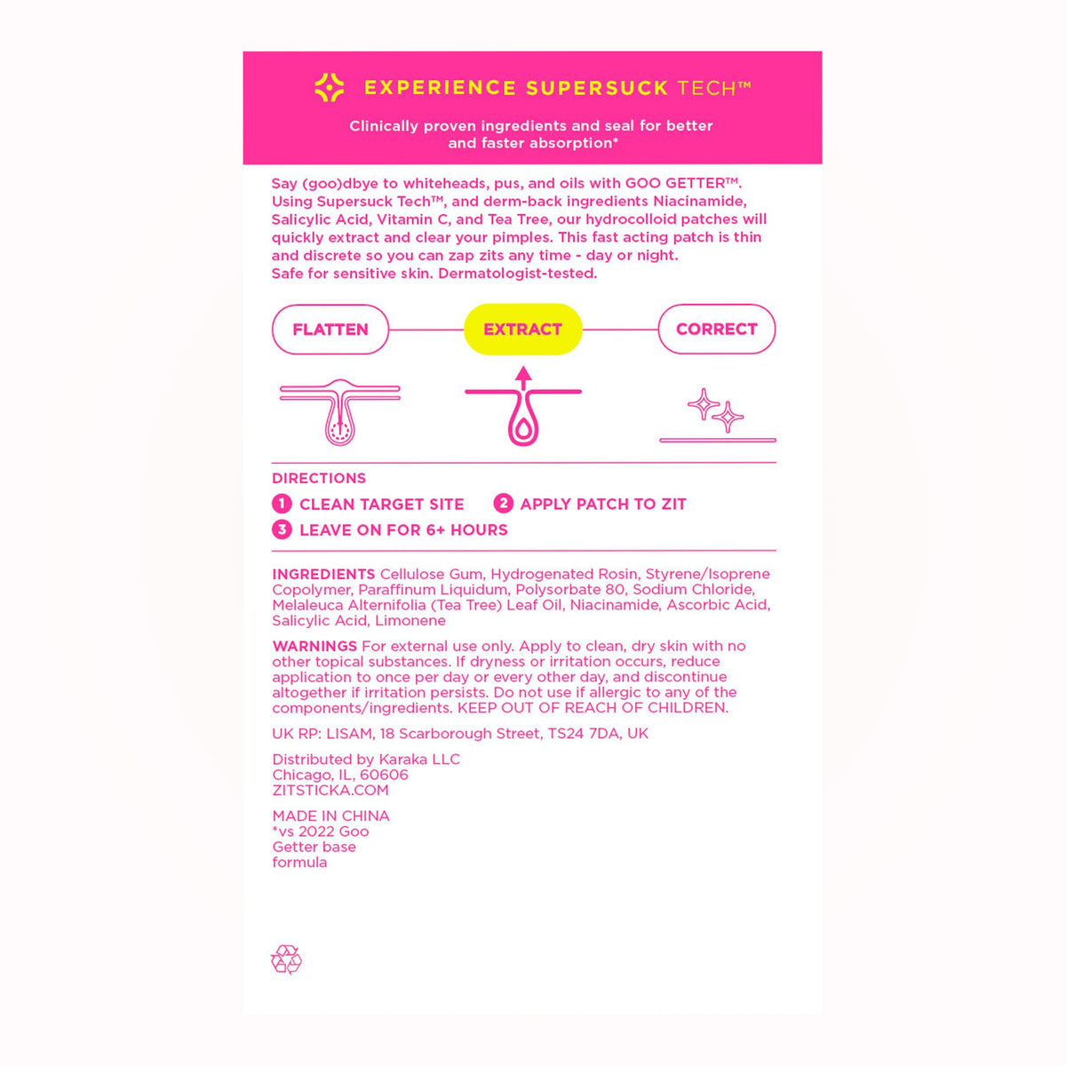 ZitSticka Pimple Patches back view of packaging