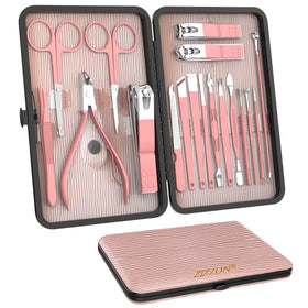 ZIZZON 18 in 1 Manicure Set pink leather case front view